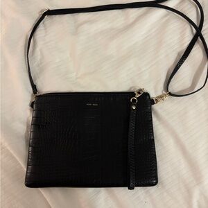 Pixie Mood Croc-Embossed Black Crossbody Bag